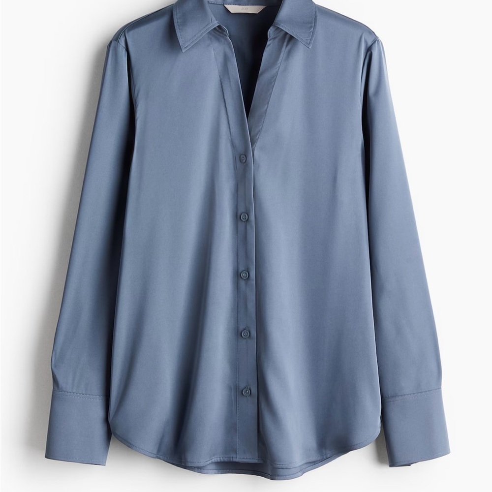 H&M Blue Button-Up V neck Shirt